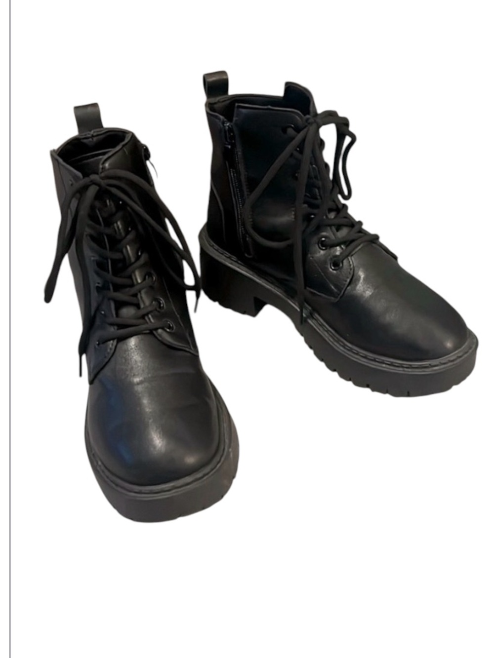 Black Womens  Faux Leather Combat Moto Boots New Without Tags Sz 39(8)